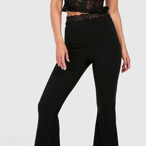 Lace Waistband Jersey Knit Flare Pants